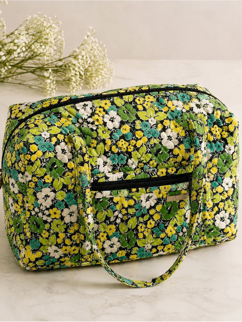 Laura Ashley Floral Travel Bag with Green and Yellow Accents